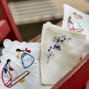 3 Vintage Embroidered Handkerchiefs